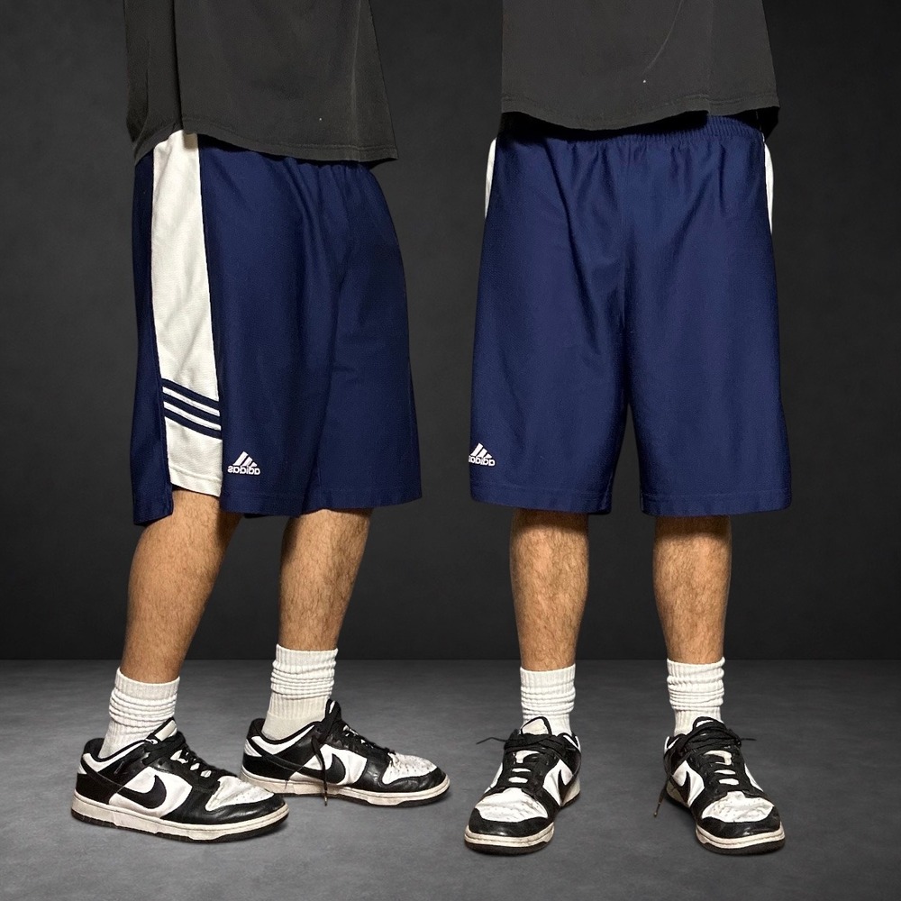 Adidas Climalite Navy Blue White Stripe Basketball Shorts Medium Y2K Retro